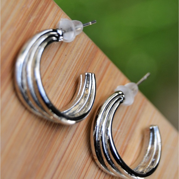 Silver Tri Hoops - Picture 2 of 6